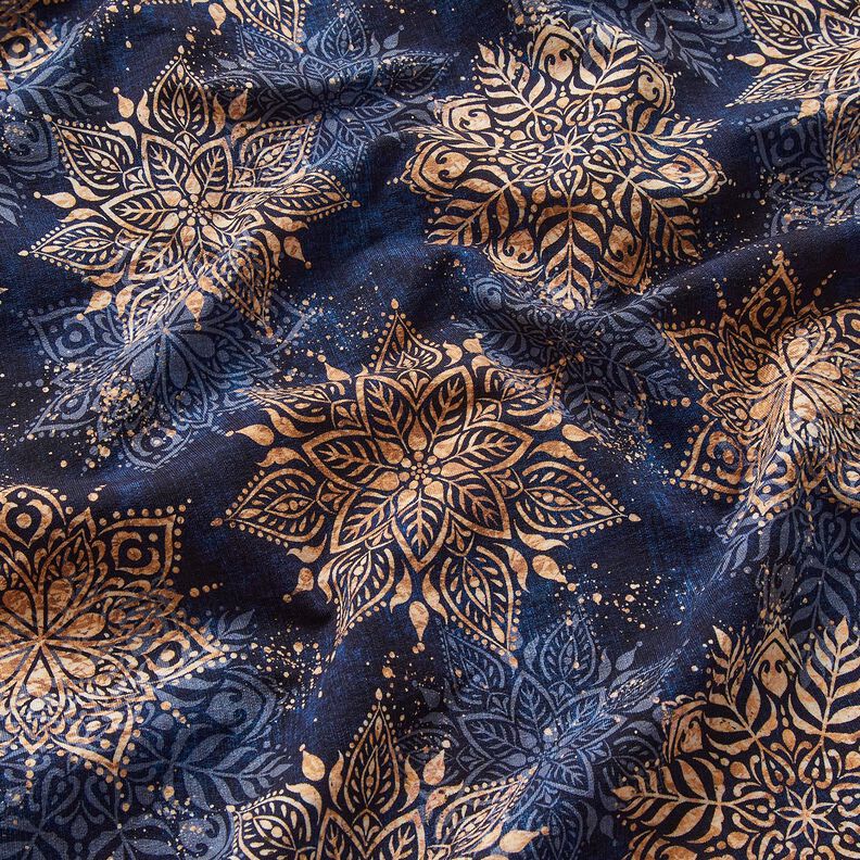 Dzianina dresowa pętelkowa French Terry mandala | Glitzerpüppi – granat/brzoskwinia, image number 2