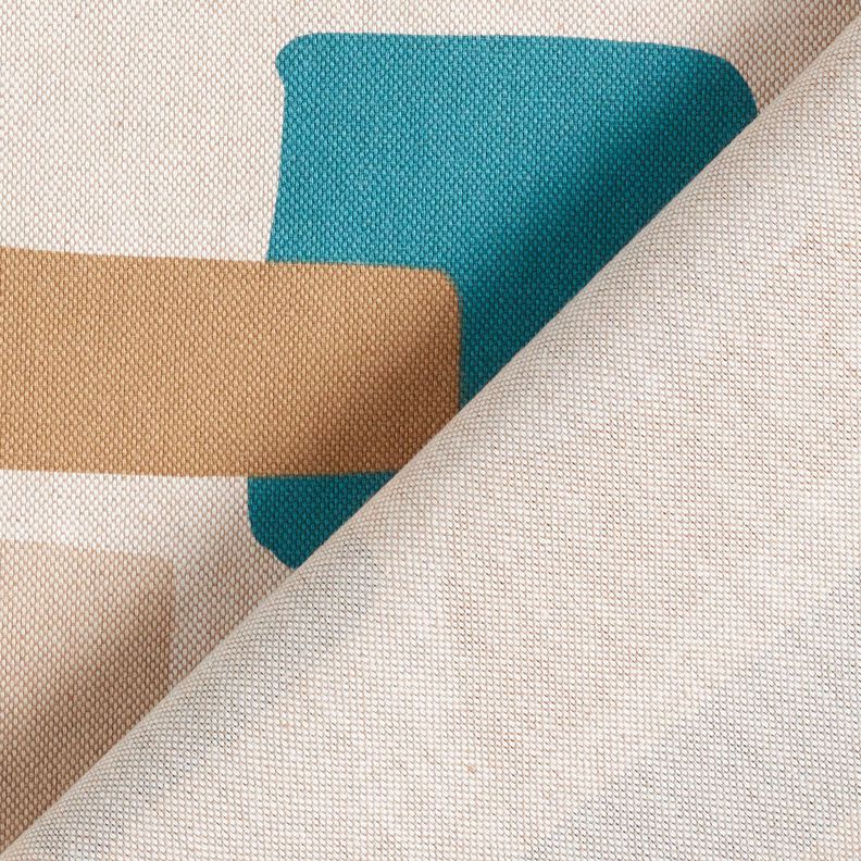 Tkanin dekoracyjna Half panama abstrakcyjne kształty – naturalny/petrol,  image number 4