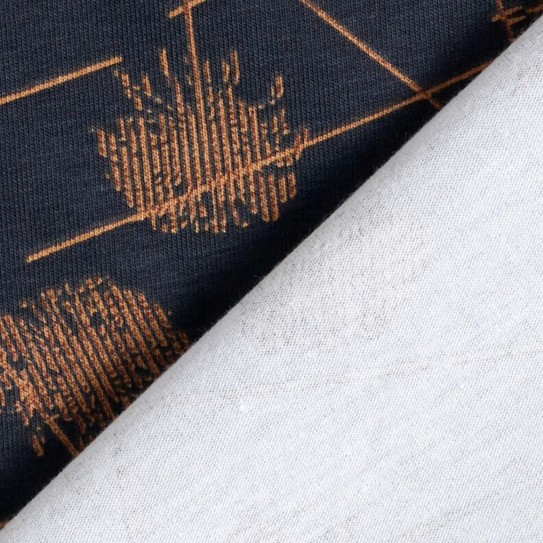 Dżersej bawełniany abstrakcyjne rośliny – czarnoniebieski/jasny brąz,  image number 4