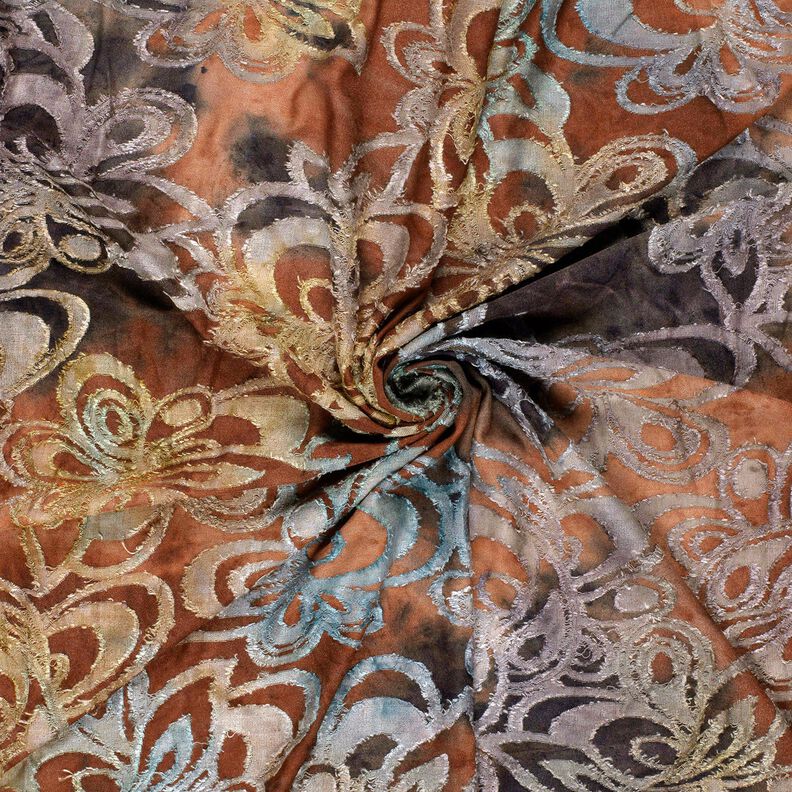 Dżersej żakardowy Kwiaty z batikiem – burgund/szary kamienny,  image number 3