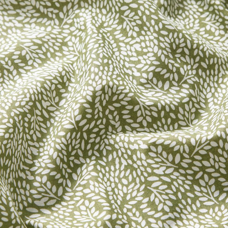 Tkanina bawełniana Kreton małe liście – jasny khaki/biel,  image number 2