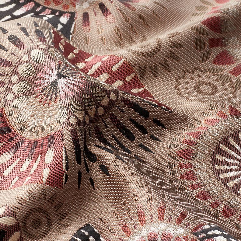Tkanin dekoracyjna Żakard elegancka mandala – ciemny szarobrązowy/burgund,  image number 2