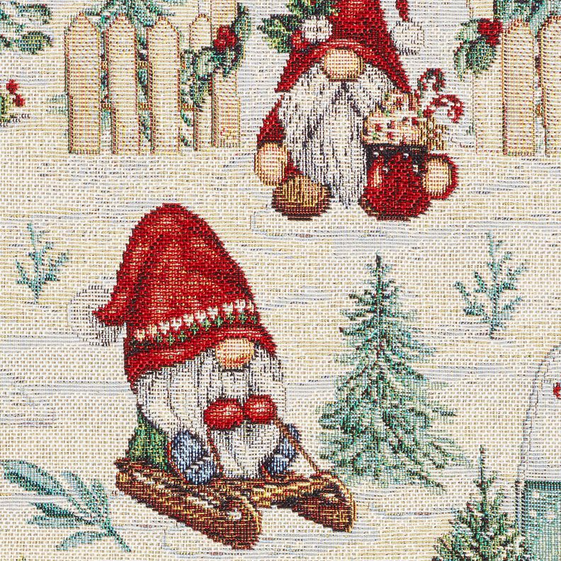 Tkanin dekoracyjna Gobelin bożonarodzeniowe skrzaty – jasnobeżowy/czerwień, image number 6