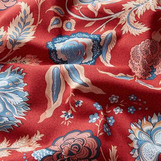 Tkanina dekoracyjna płótno orientalny wzór kwiatowy – czerwień karminowa, 