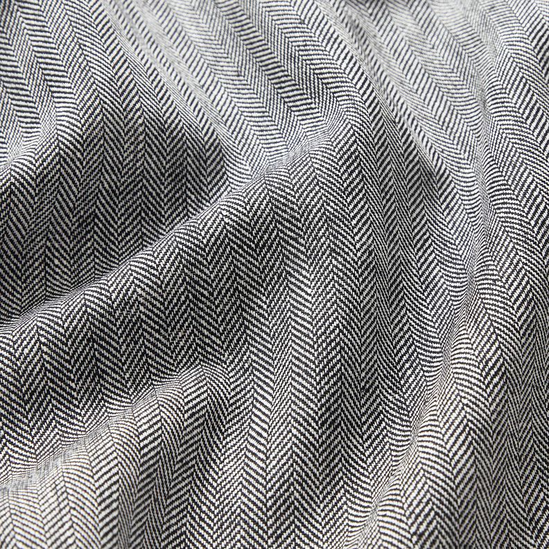 Mieszanka lnu i bawełny w jodełkę – czerń,  image number 2