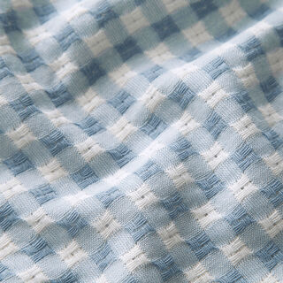 Tkanina bawełniana ze strukturą w kratkę – biel/jasnoniebieski, 
