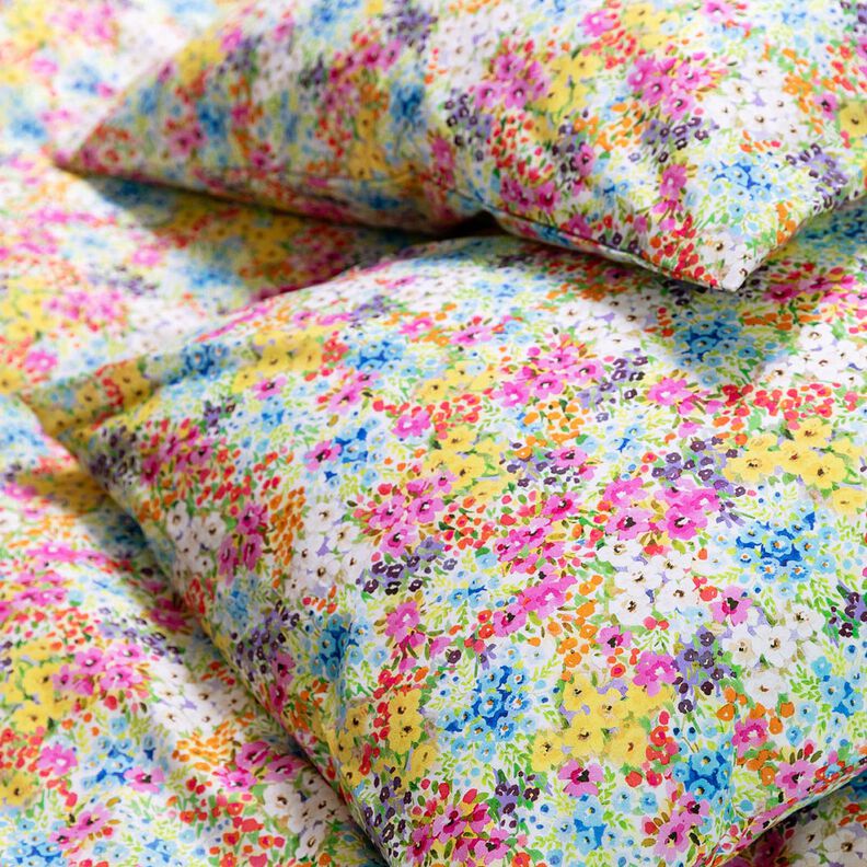 Tkanina bawełniana Popelina kolorowe kwiaty – lawendowy/błękit,  image number 8