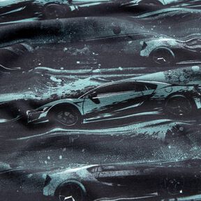 Dżersej bawełniany samochód wyścigowy nadruk cyfrowy – czerń/perłowo szary, 