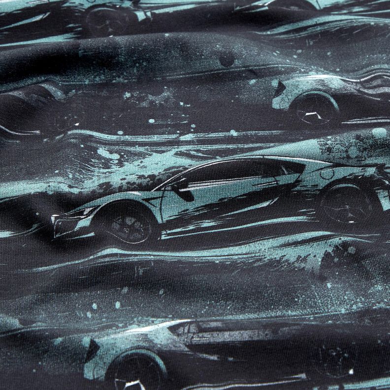 Dżersej bawełniany samochód wyścigowy nadruk cyfrowy – czerń/perłowo szary,  image number 2