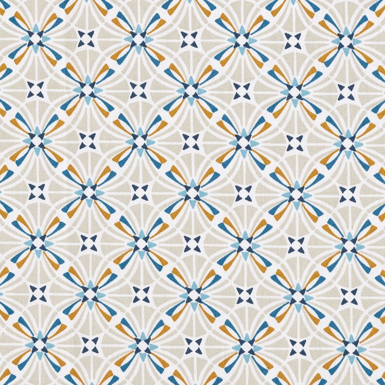 Tkanina bawełniana Kreton zaokrąglone kafelki – błękit,  image number 1