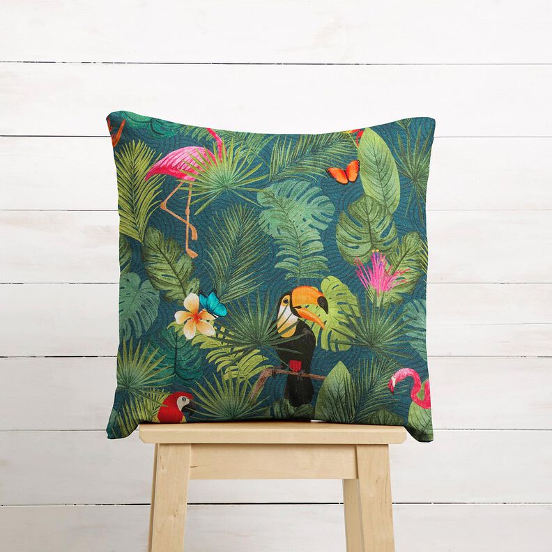 Tkanin dekoracyjna Half panama tropikalne ptaki – ciemna zieleń/czerwień,  image number 8