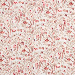 Muślin / Tkanina double crinkle Ludowe kwiaty &ndash; naturalny/czerwień | Resztka 70cm, 