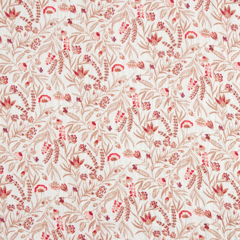 Muślin / Tkanina double crinkle Ludowe kwiaty &ndash; naturalny/czerwień | Resztka 70cm,  image number 1