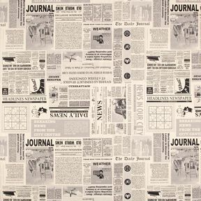 Tkanin dekoracyjna Half panama gazeta vintage – naturalny/czerń, 