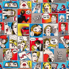 Tkanin dekoracyjna Half panama komiks pop-art – biel, 