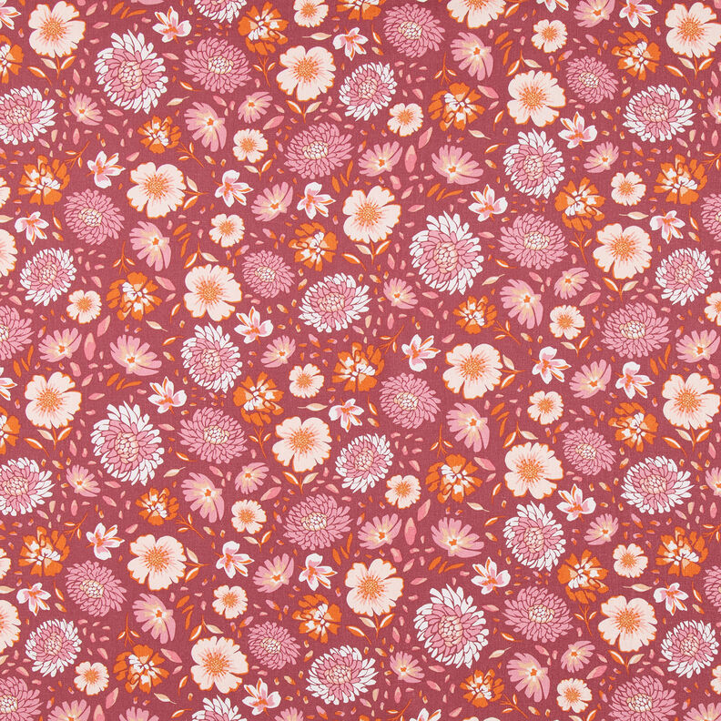 Mieszanka lnu i wiskozy w kwiaty – jagodowy,  image number 1