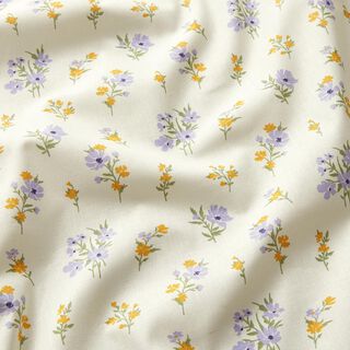 Tkanina bawełniana Kreton kwiaty mini – krem/liliowy, 