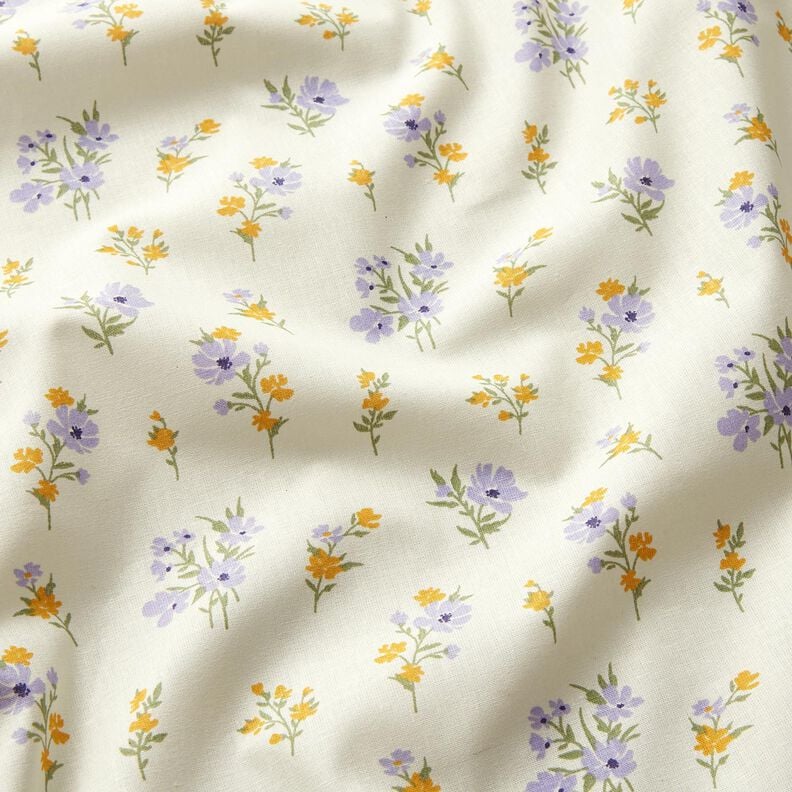 Tkanina bawełniana Kreton kwiaty mini – krem/liliowy,  image number 2