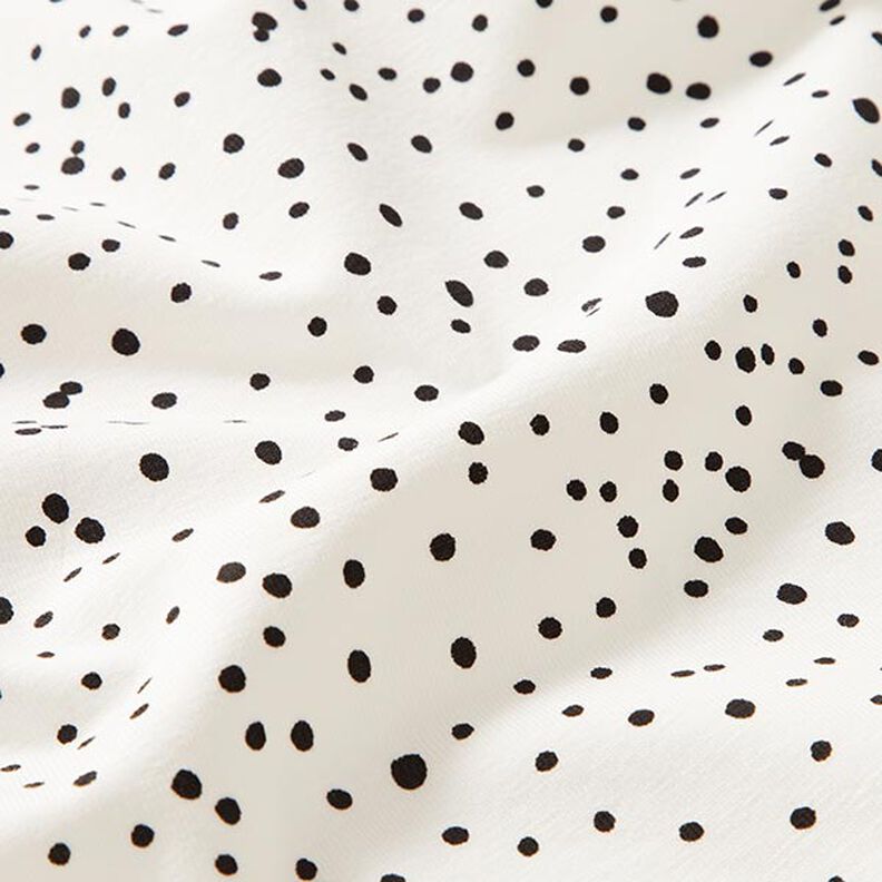 Dżersej bawełniany w nieregularne kropki – biel,  image number 2
