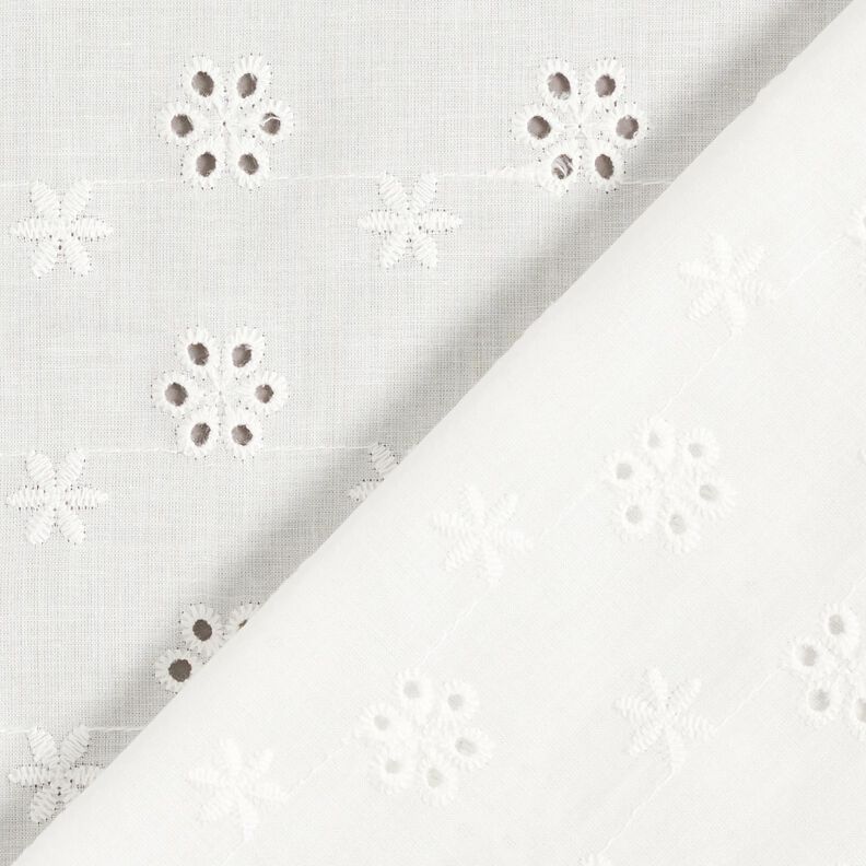 Tkanina bawełniana z haftem dzierganym w małe kwiatki – biel,  image number 4