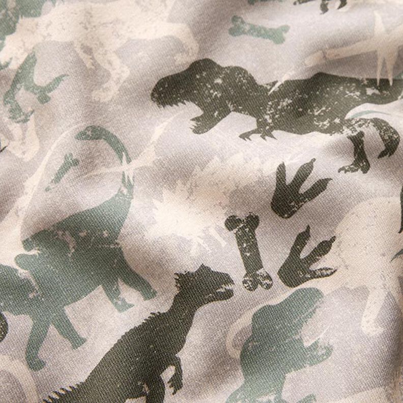 Dzianina dresowa drapana zakamuflowane dinozaury Melanż – jasny kreci/zieleń trzcinowa,  image number 2