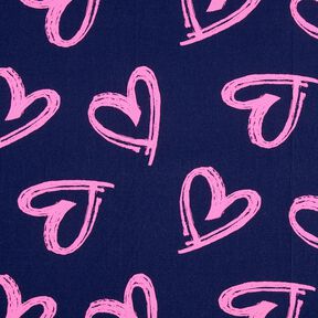 Dzianina dresowa pętelkowa French Terry o wyglądzie dżinsu w neonowe serca – ciemnogranatowy/neonowy,  Dzianina dresowa pętelkowa French Terry o wyglądzie dżinsu w neonowe serca – ciemnogranatowy/neonowy,