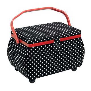 Koszyk na przybory do szycia w grochy [ Wymiary: 32 x 20,5 x 20 cm ] | Prym – czerń, 