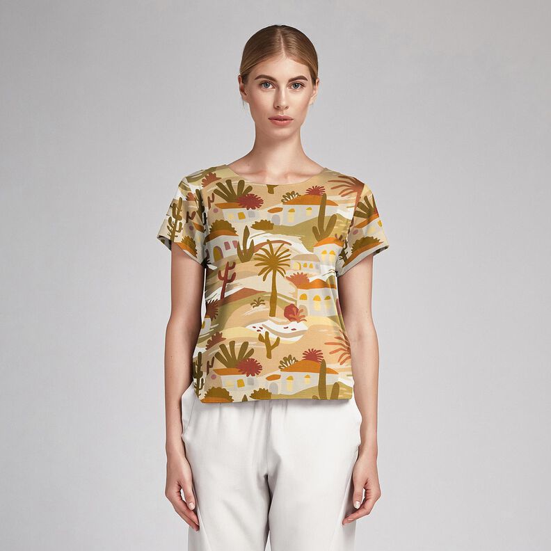 Wiskoza Popelina Krajobraz &ndash; migdałowy/ż&oacute;łto-oliwkowy,  image number 6