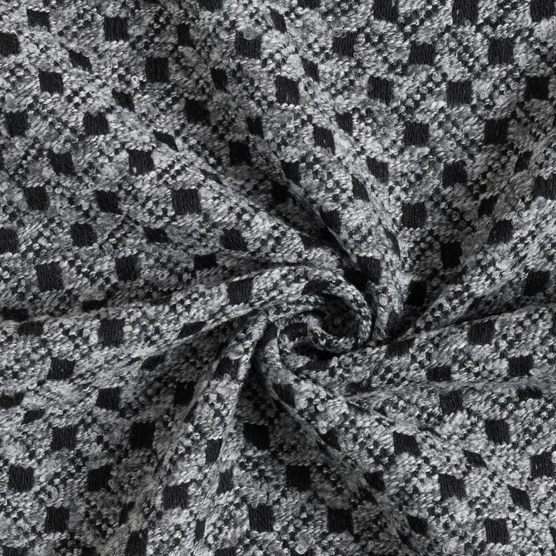 Materiał na płaszcze w kwadraciki – jasnoszary/czerń, image number 4