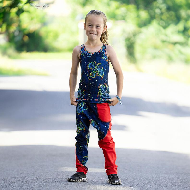 Dżersej bawełniany tęczowy smok o wyglądzie denimu | Glitzerpüppi – czarnoniebieski/indygo,  image number 6