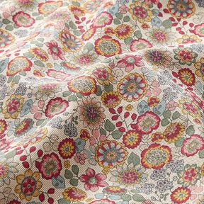 Tkanin dekoracyjna Half panama Duże kwiaty – naturalny/pink, 