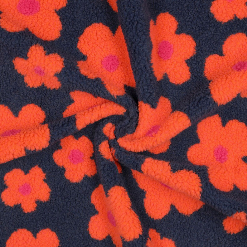 Puszysty plusz kwiaty | Poppy Fabrics – granat/pomarańcza, image number 4