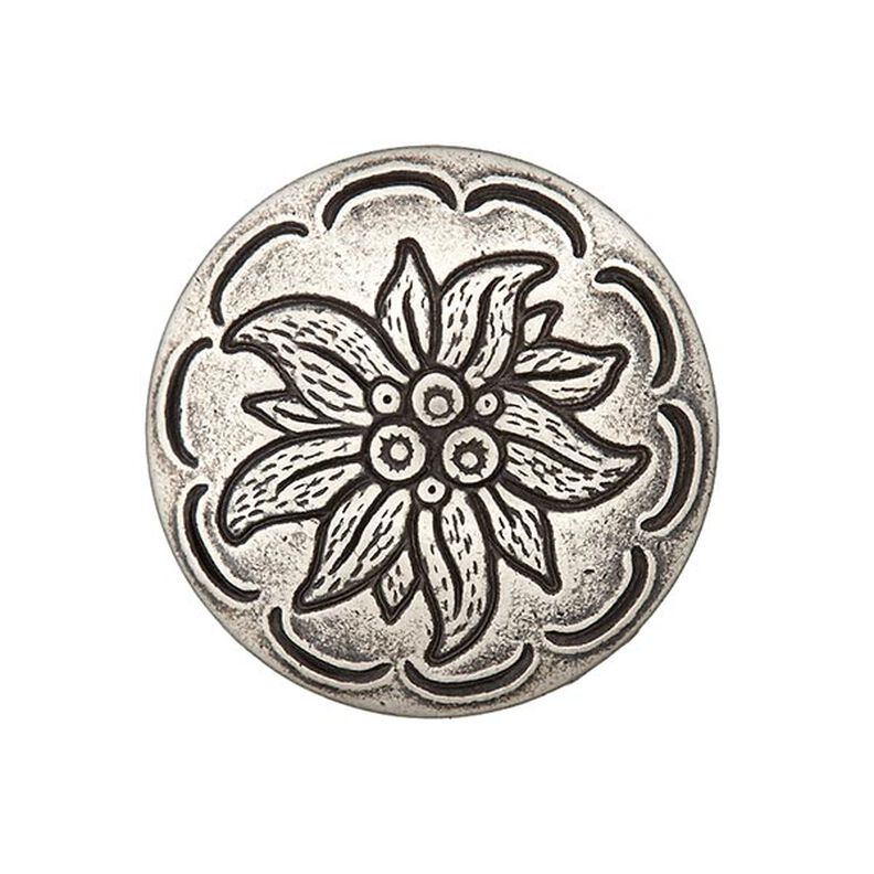 Guzik do strojów tradycyjnych Motyw kwiatowy - stare srebro metaliczny,  image number 1