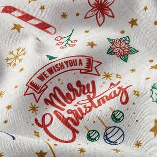 Tkanina dekoracyjna half panama Merry Christmas – naturalny, 
