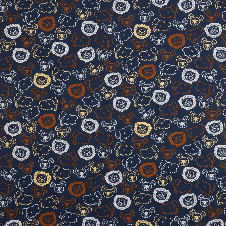 Popelina bawełniana Zwierzęce buzie | Poppy Fabrics – szary błękit, image number 1
