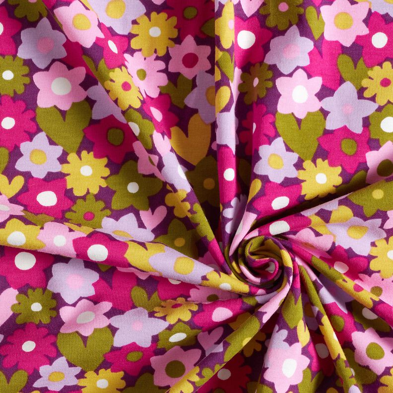 Dżersej bawełniany kolorowe kwiaty | Poppy Fabrics – winogronowy,  image number 3