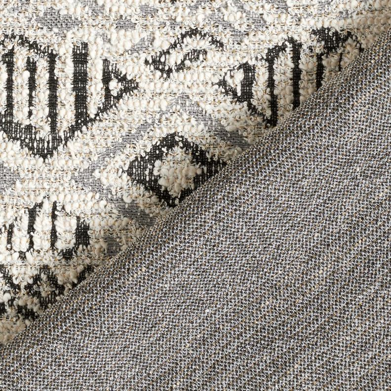 Dzianina bouclé we wzór ikat – szary/biel,  image number 4