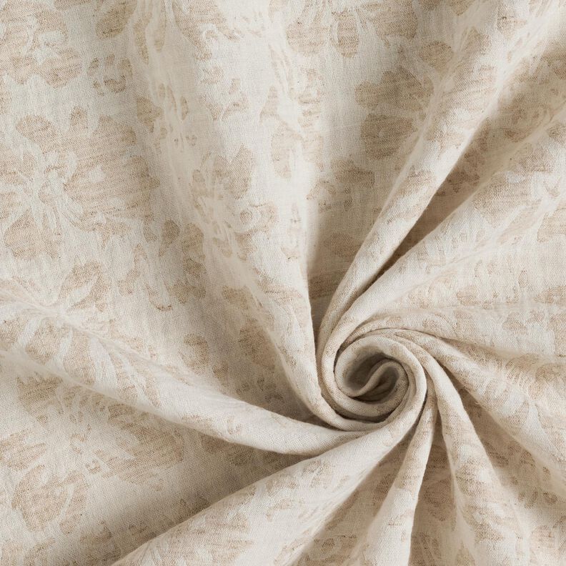 Muślin / Tkanina double crinkle Mieszanka lnu Kwiaty – migdałowy | Resztka 50cm,  image number 3