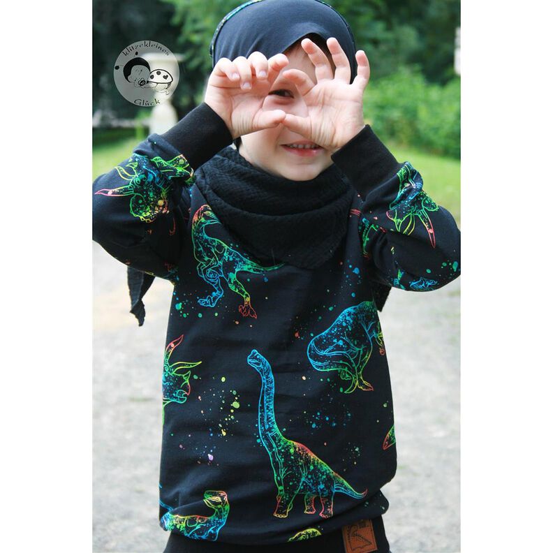 Dżersej bawełniany Kontury dinozaurów | Glitzerpüppi – czerń/mix kolorów,  image number 3