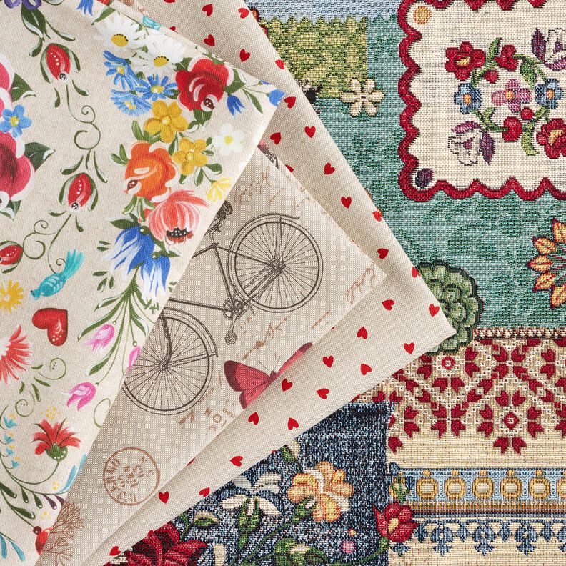 Tkanin dekoracyjna Gobelin patchwork dżinsowy – jasnobeżowy/dżins, image number 5