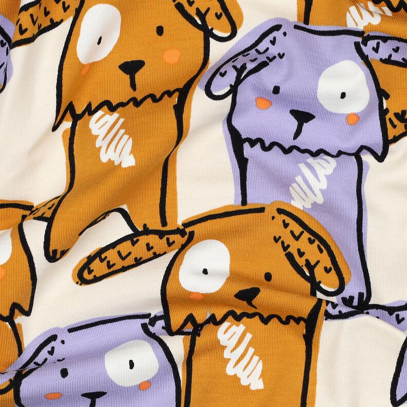 Dżersej bawełniany psy z klapniętymi uszami | Poppy Fabrics – mleczna biel, image number 2