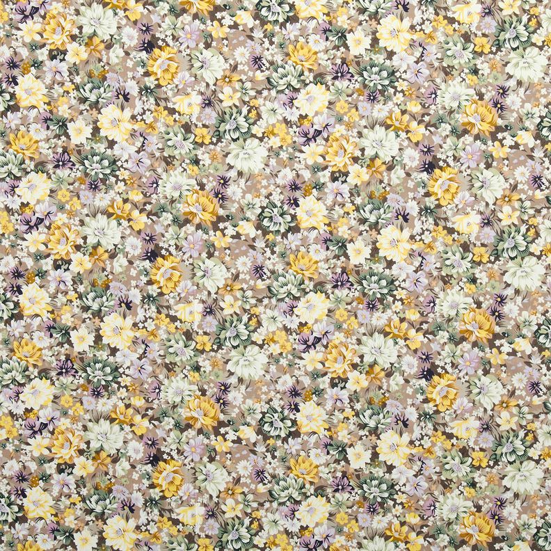 Popelina bawełniana romantyczne kwiaty – fioletowo-szary/złoto,  image number 1