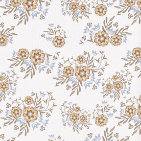 Popelina bawełniana subtelne bukiety – biel/jasny brąz, 