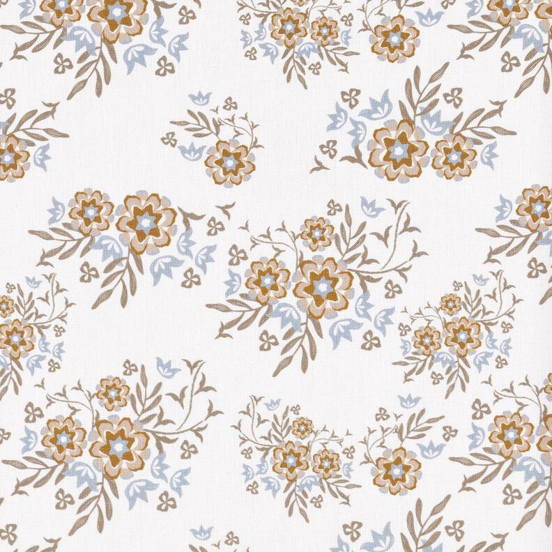 Popelina bawełniana subtelne bukiety – biel/jasny brąz,  image number 1