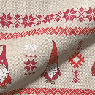 Tkanina dekoracyjna półpanama Paski i skrzaty – naturalny/czerwień, 