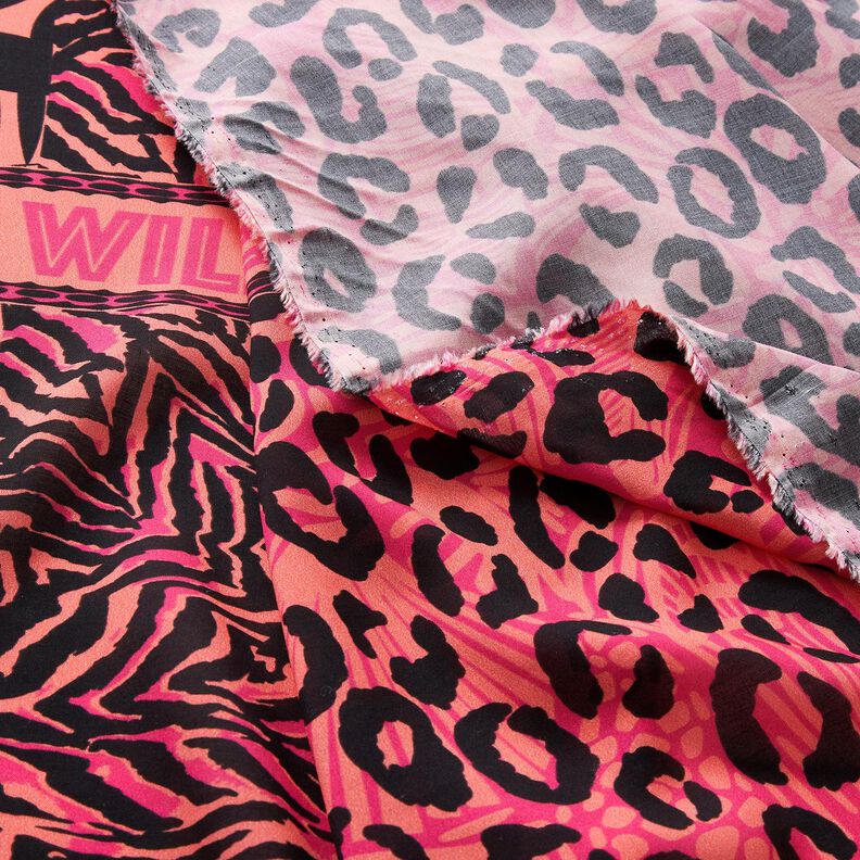 Wiskoza Woal Bordiura ze wzorem panterki i kwiatów Panel – pink/pomarańcza,  image number 8