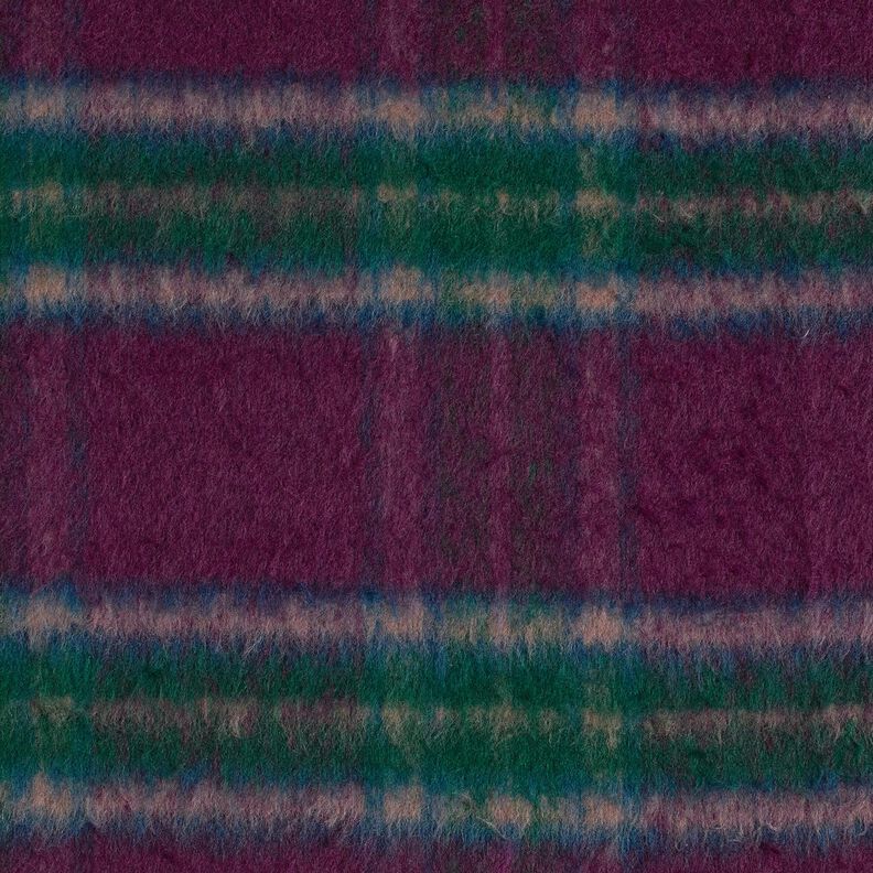 Tkanina płaszczowa Mieszanka wełniana czesana kratka – merlot/świerk srebrny, image number 5