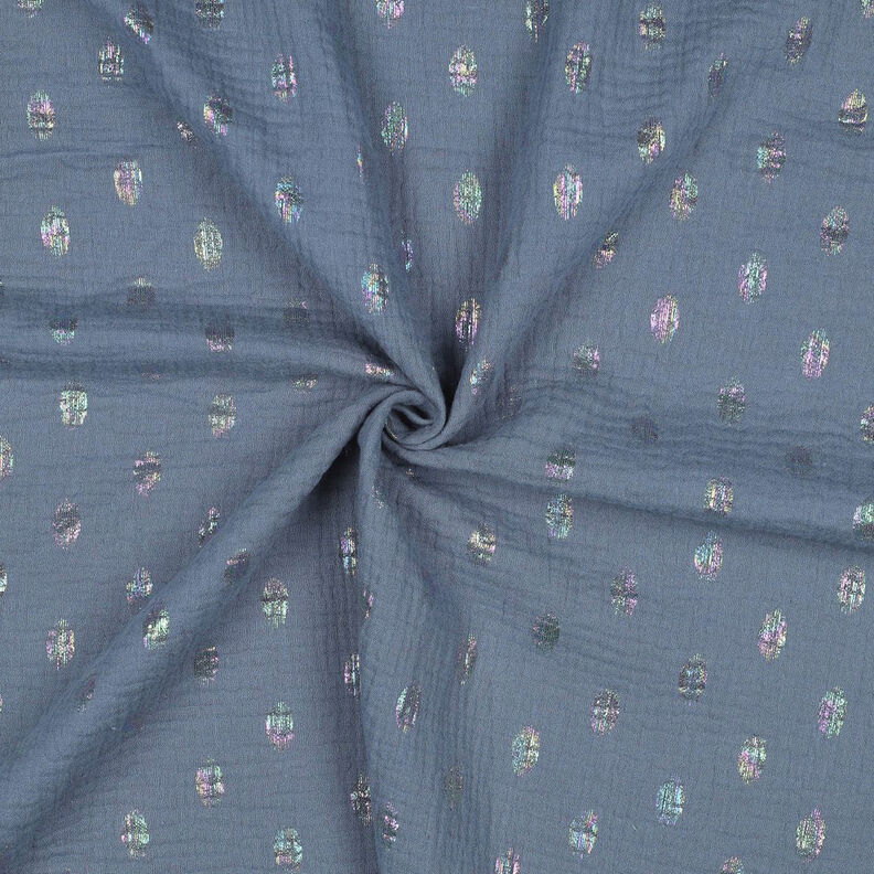 Muślin / Tkanina double crinkle kropki Nadruk foliowy | by Poppy – szary błękit,  image number 3