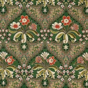 Tkanin dekoracyjna Gobelin kwiatowe ornamenty – zieleń/jasnopomarańczowy, 