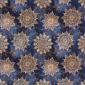 Dzianina dresowa pętelkowa French Terry mandala | Glitzerpüppi – granat/brzoskwinia, 
